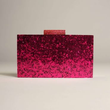 Magenta Pink Box Clutch With Shimmer Glitter All Over Online - Kalki Fashion