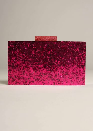 Magenta Pink Box Clutch With Shimmer Glitter All Over Online - Kalki Fashion