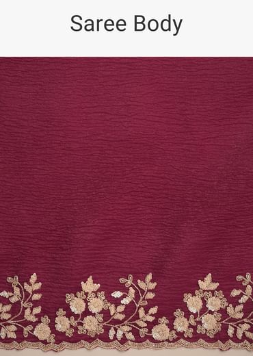 Wine Tissue Saree With Sequin And Cutdana Border And Unstitched Blouse