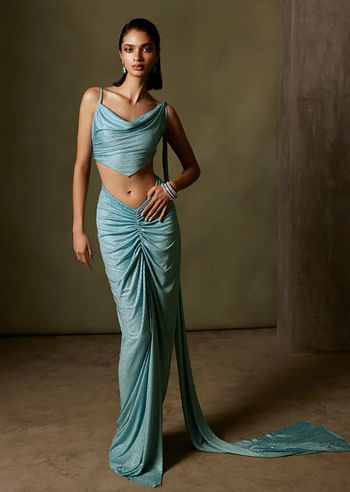 <p>Blue Gathered Skirt Set</p>