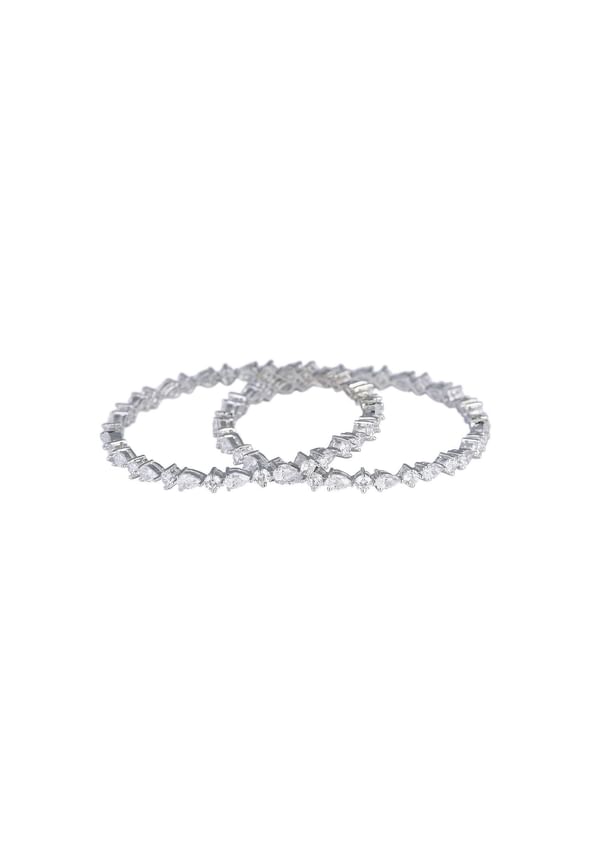 92.5 Sterling Silver Bangles With Zirconia Stones Set of 2 92.5 Sterling Silver Bangles With Zirconia Stones Set of 2
