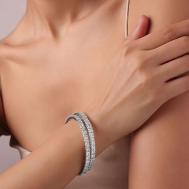 92.5 Sterling Silver Finish Zirconia Bangles Set of 2