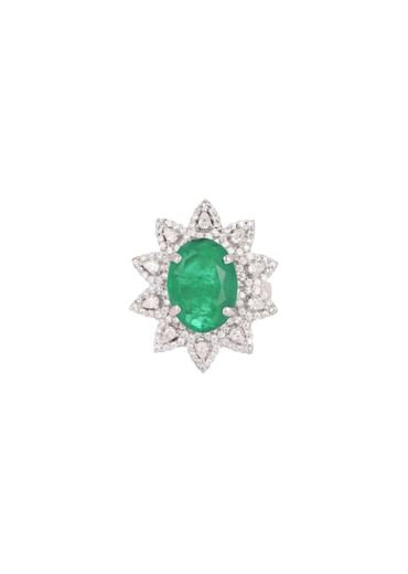 92.5 Sterling Silver Floral Ring Embedded with Green Emerald