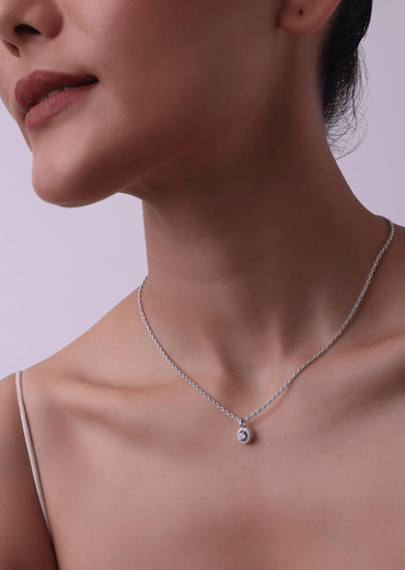 92.5 Sterling Silver Short Necklace Studded With Faux Diamonds