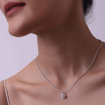92.5 Sterling Silver Short Necklace Studded With Faux Diamonds
