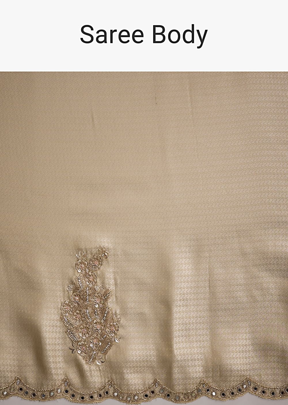 Beige Jacquard Saree With Zardosi And Mirror Embroidery