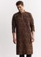 Black Chanderi Printed Kurta Set With Mandarin Collar