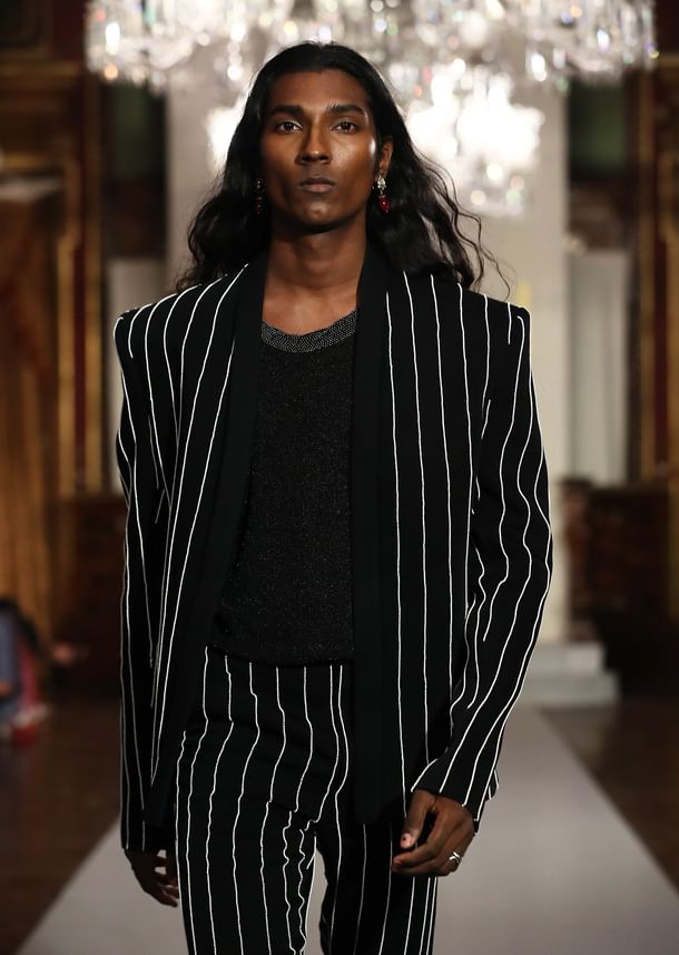 Black Indo Western Suit For Men With Sequins And Pearls