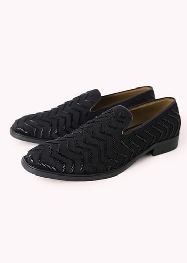 Black Velvet Juttis With Cutdana Work