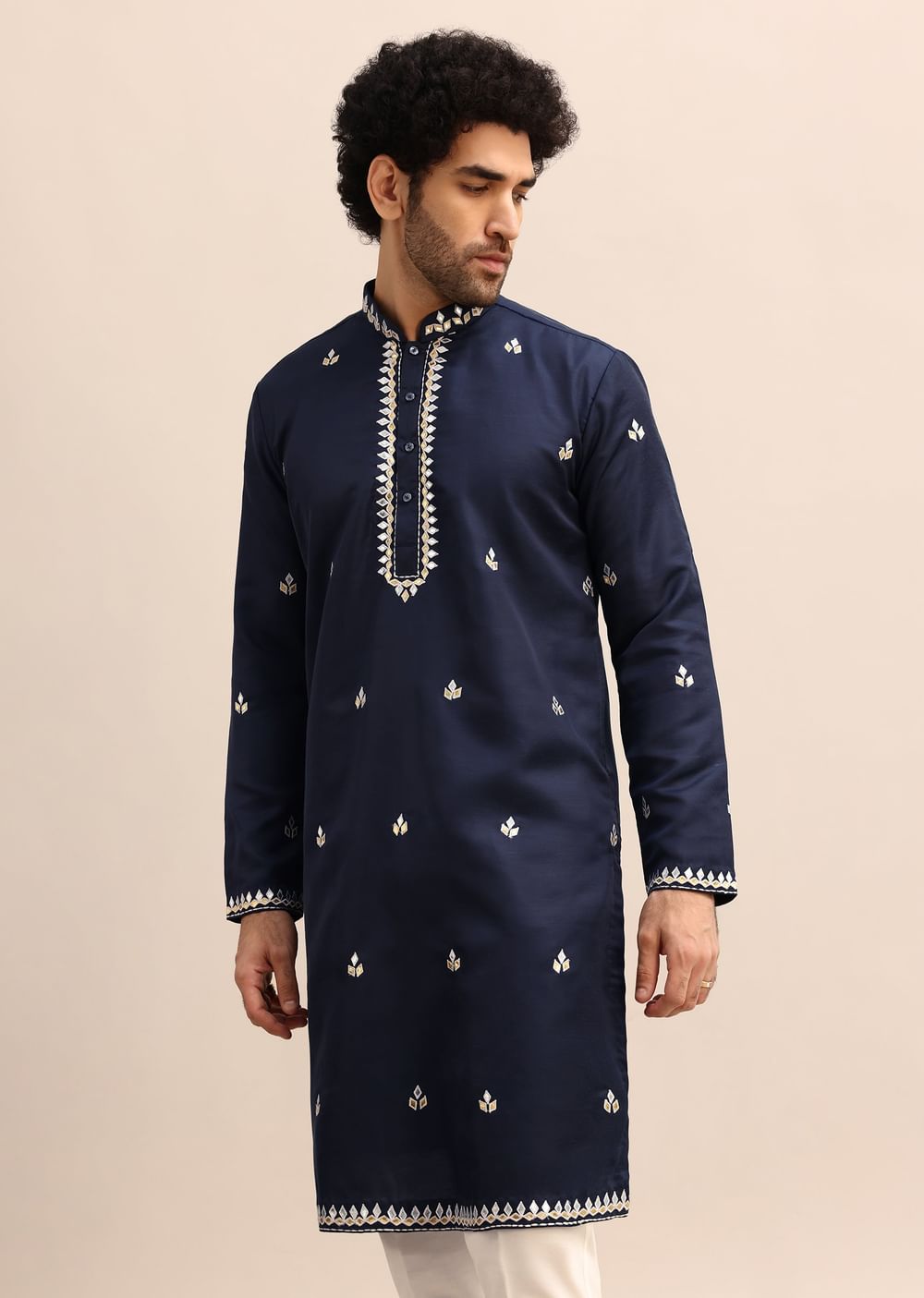 Blue Abla Work Kurta Set For Men
