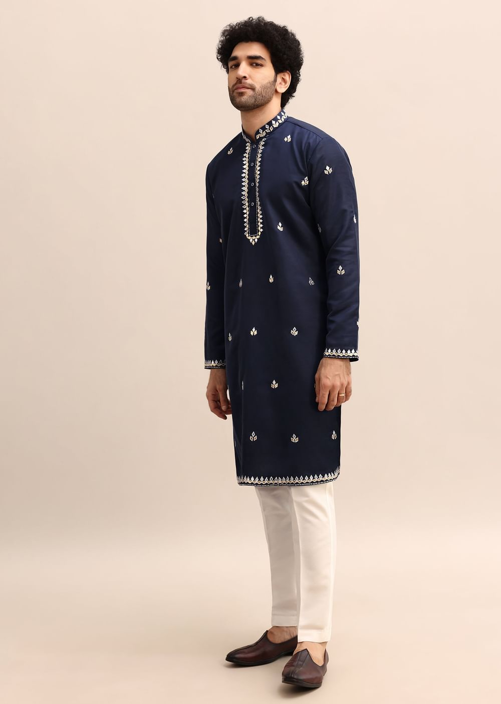 Blue Abla Work Kurta Set For Men