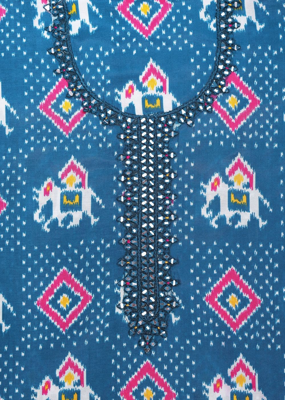 Blue And Pink Patola Printed Tussar Dress Material