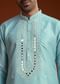 Blue Mirror Embellished Kurta Pant Set In Silk