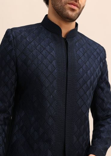 Blue Resham Work Jodhpuri Suit For Men