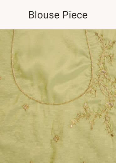 Citrus Green Tissue Organza Saree Embroidered With Cutdana And Beads