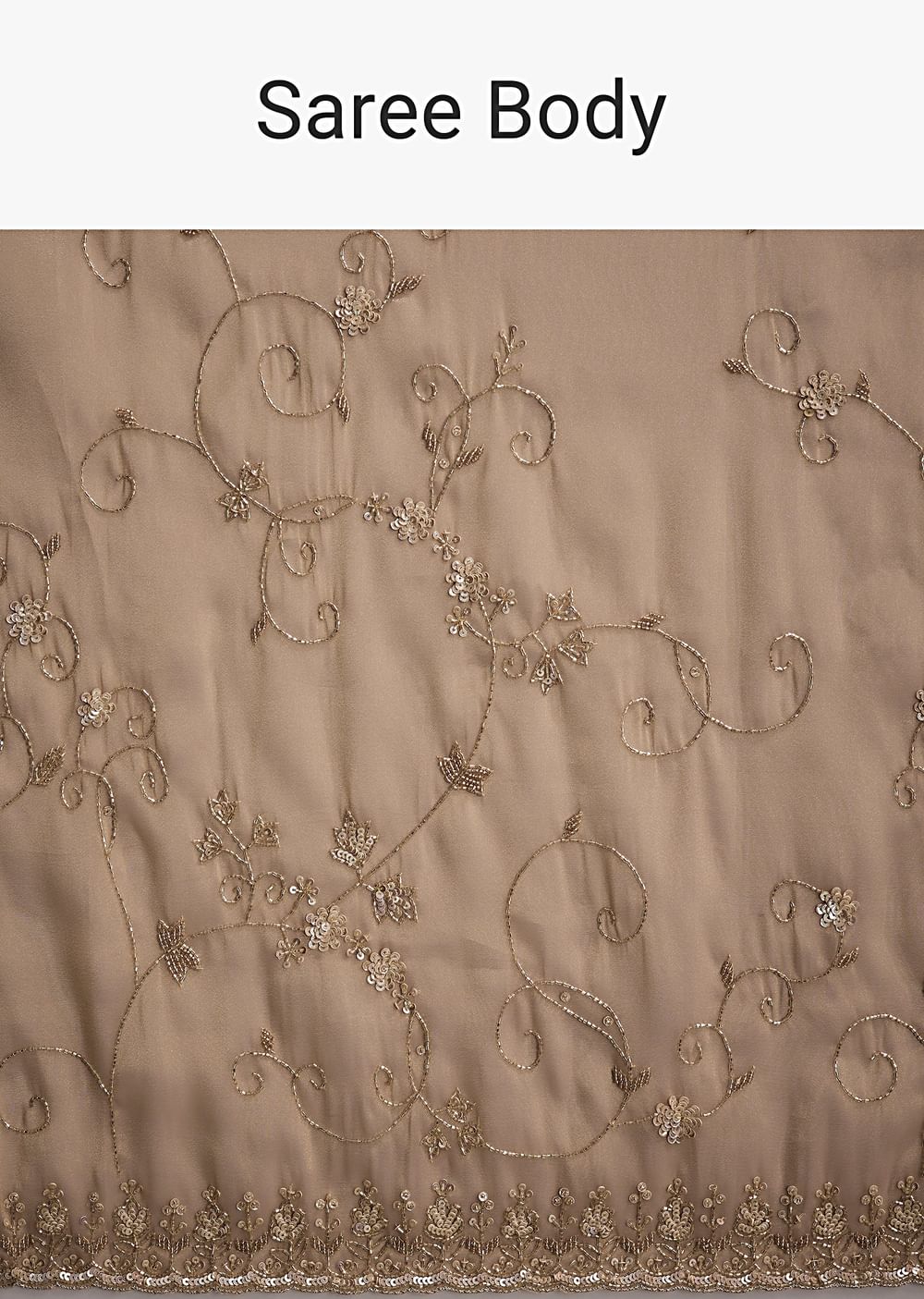 Copper Tissue Saree With Heavy Floral Hand Embroidery