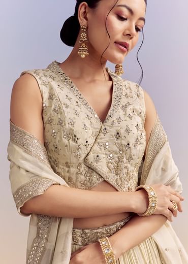 Cream Chinon Bridesmaid Lehenga With Tissue Dupatta