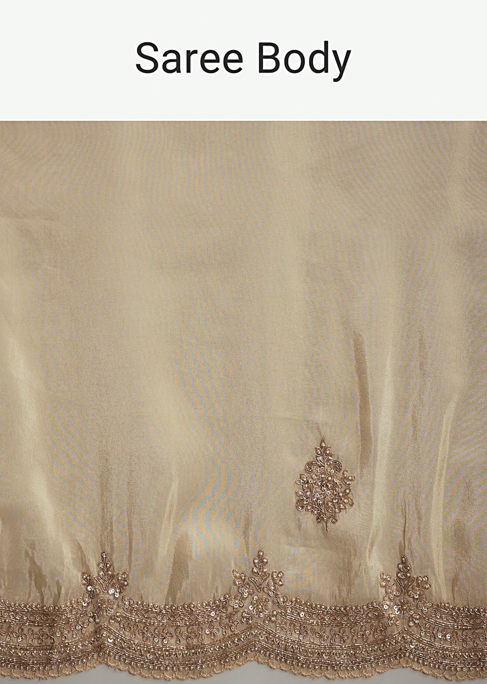Cream Tissue Saree With Zardosi And Bead Embroidery