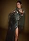 Dark Green Corset Drape Gown With Embroidered Cape