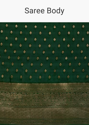Dark Green Tissue Silk Saree With Zari Border Butti And Pallu