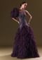 Deep Violet Mermaid Fit Asymmetric Gown With Ruffle Detailing