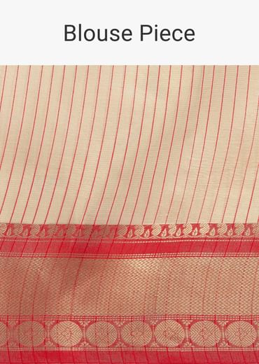 Gold Chanderi Kota Silk Woven Saree With Mirror Work And Unstitched Blouse Piece