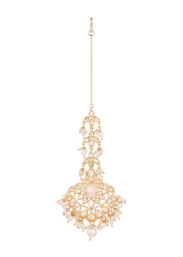Gold Kundan Lattice Maang Tikka With Uncut Polki Stones