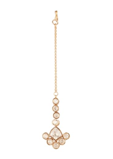 Gold Kundan Linear Maang Tikka With Uncut Polki Stones