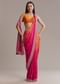 Hot Pink And Orange Chinon Saree With Heavy Embroidery