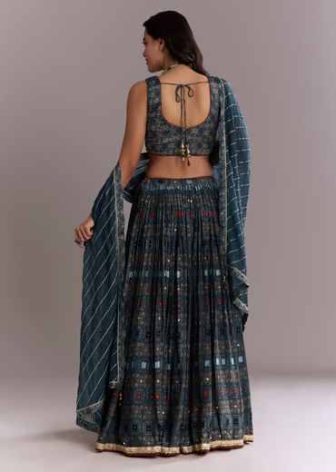 Indigo Modal Bridesmaid Lehenga With Hand Dyed Ajrakh Print