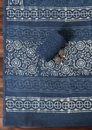 Indigo Blue Batik Hand Block Printed Dress Material