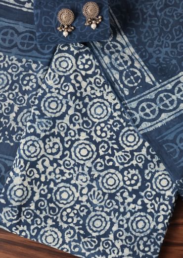 Indigo Blue Batik Hand Block Printed Dress Material