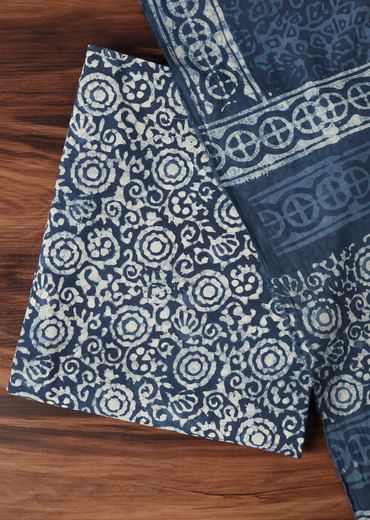 Indigo Blue Batik Hand Block Printed Dress Material