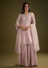 Lavender Tissue Cut Dana Beads Kurta Set With Embroidered Dupatta