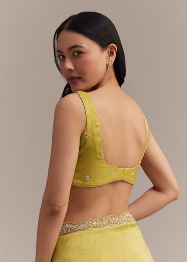 Mustard Tissue Organza Saree With Sequins Embellished Border
