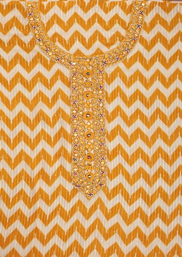 Mustard Yellow Chevron Printed Georgette Dress Material