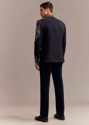 Navy Blue Jodhpuri Bandhgala Suit For Men With Thread Embroidery