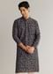 Navy Blue Silk Floral Printed Kurta Set With Cutdana Work