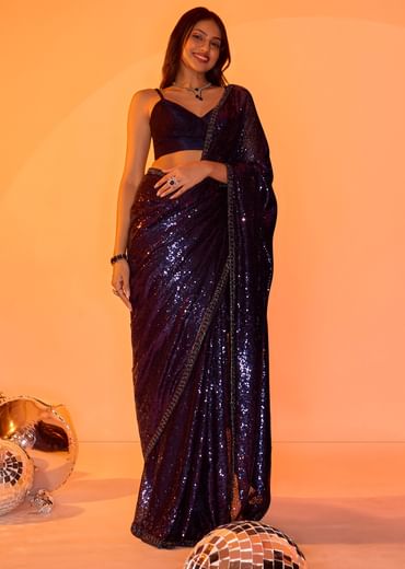 Navy Blue Heavy Sequins Saree
