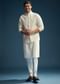 Off White Silk Kurta Jacket Set For Men With Mirror Embroidery