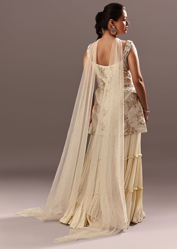 Off White Embroidered Kurta Sharara With Choker Dupatta Off White Embroidered Kurta Sharara With Choker Dupatta