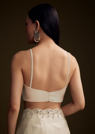 Off White Jacquard Saree With Zardosi And Stone Embroidery