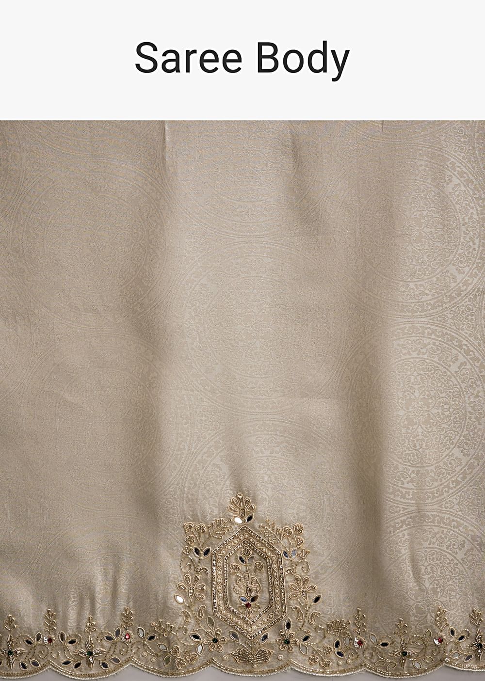 Off White Jacquard Saree With Zardosi And Stone Embroidery