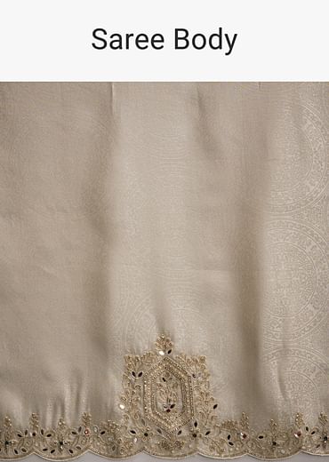 Off White Jacquard Saree With Zardosi And Stone Embroidery