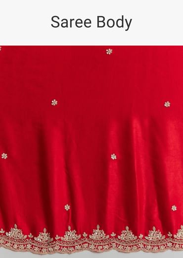 Orange And Red Chinon Saree With Sequin And Bead Embroidery