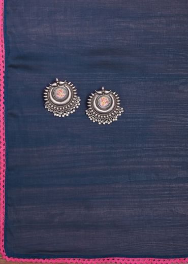 Pink And Navy Blue Patola Printed Tussar Dress Material