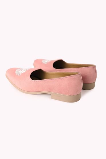 Pink Embroidered Juttis In Velvet