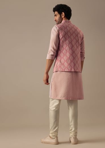 Pink Floral Bundi & Striped Kurta Set