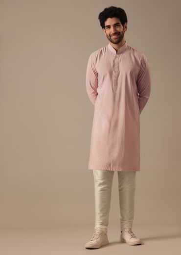 Pink Floral Bundi & Striped Kurta Set