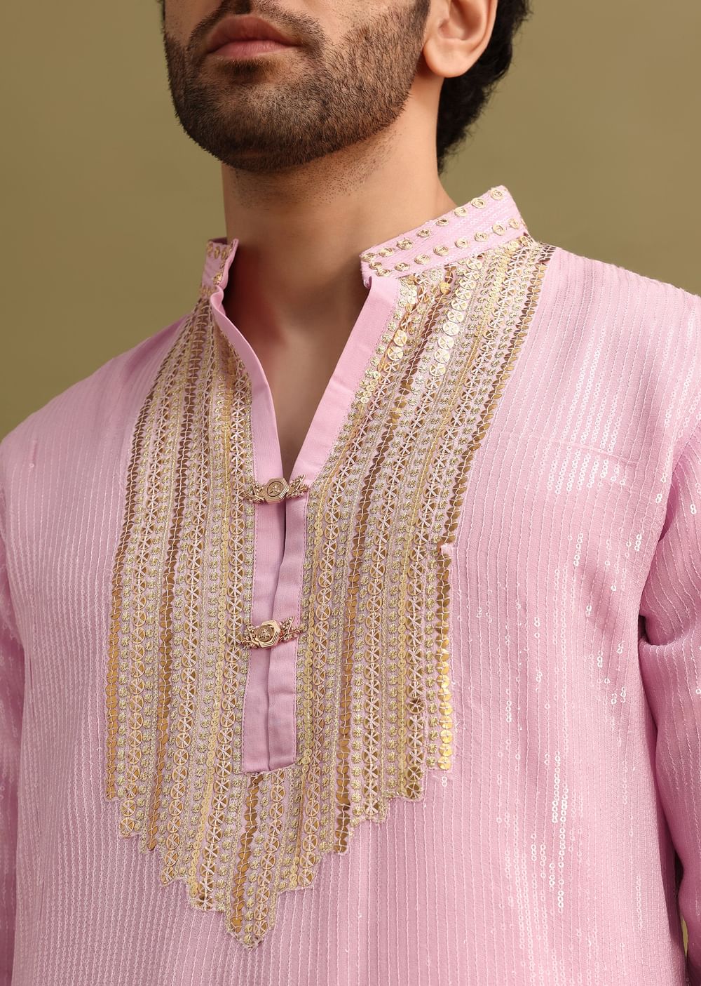 Pink Gold Sequin Work Kurta Pant Set